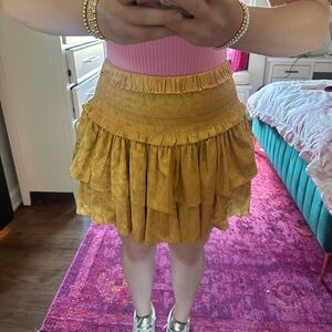 Gold  Mini Skirt with Tiered Smocked Design